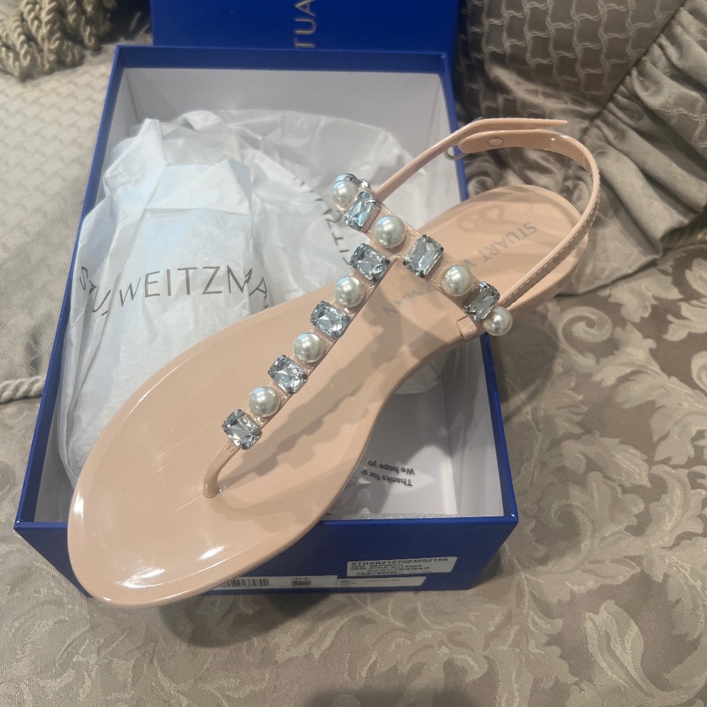New w box Stuart Whitman rhinestone and pearl jelly sandals  11